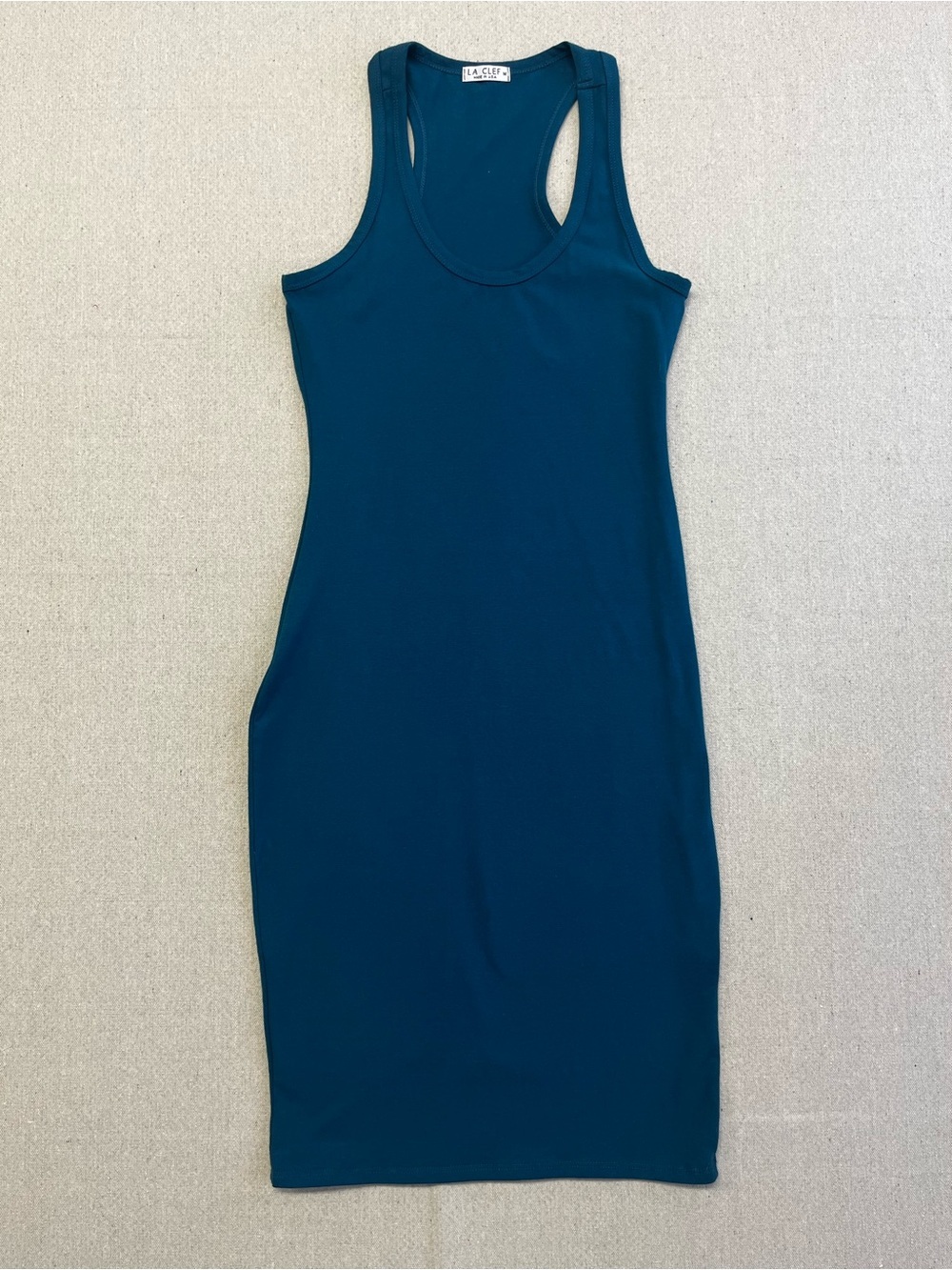 LA CLEF Teal Racerback Midi Dress Medium Bodycon Stretch USA